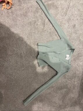 Zara Ribbed Cropped Cardigan in Sage Green